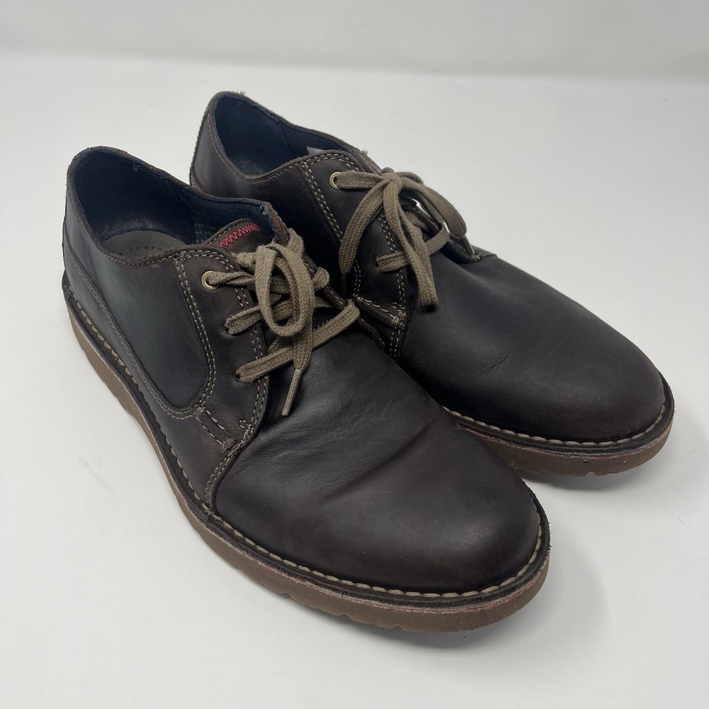 Clarks Shoes Men's Dark Brown Leather Vargo Plain Lace Up Derby Workwear Size 9